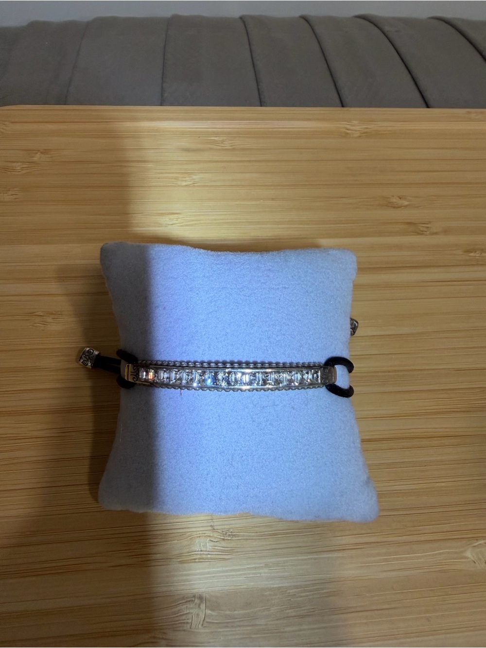 Brighton Silver Crystal Bar Bracelet with Black Cord